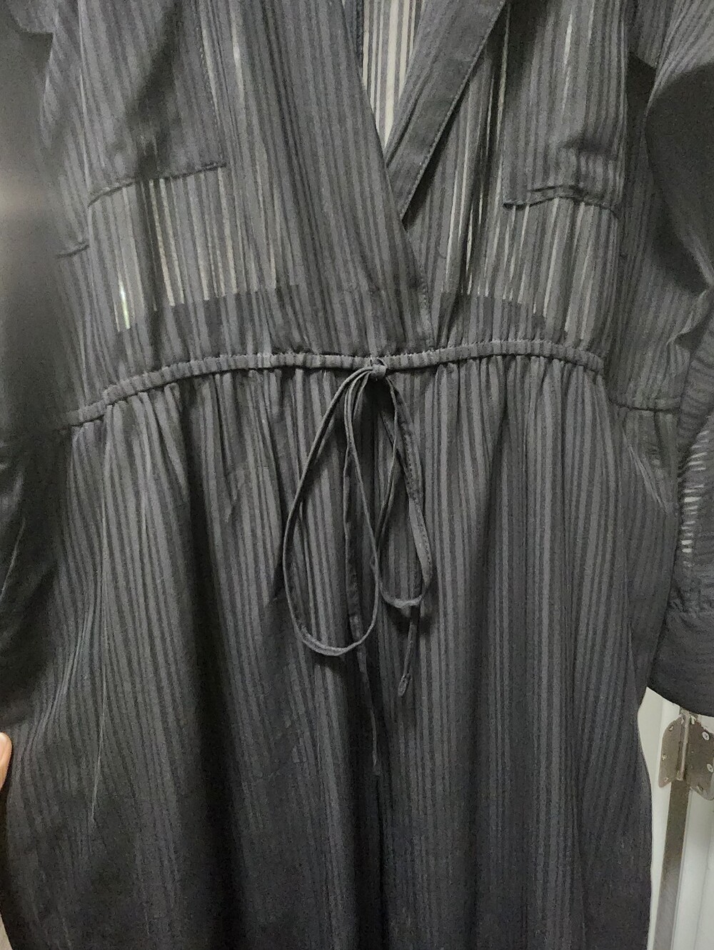 PrettyLittleThing Plus Jumpsuit Black Sheer Stripe Wide Leg Glam US 14 - Picture 5 of 16